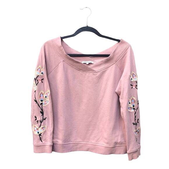 Rebecca Minkoff Tops - Rebecca Minkoff Pink Off Shoulder Floral Embroidered Sweatshirt Cotton Large